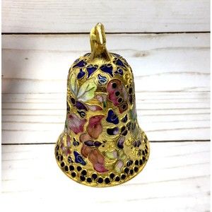 Vintage 1998 Cloisonné Enamel Bell Shaped Ornament Goldtone w/Butterflies